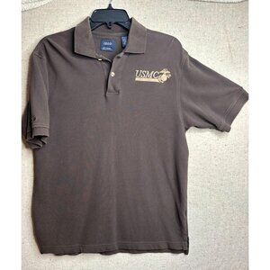 Izod USMC Eagle Globe Anchol Marines Polo Shirt Brown Embroidery Military Size s